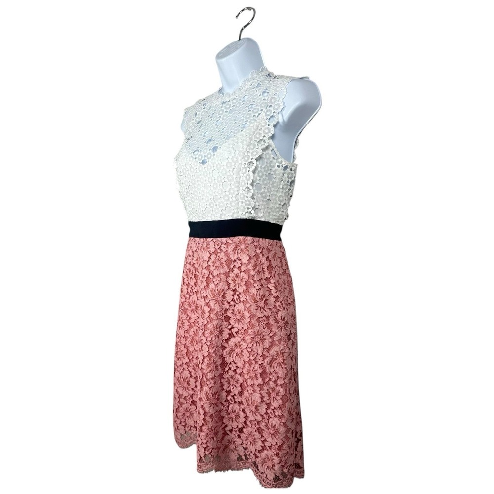 Sandro‎ White/Pink Lace Gab Sleeveless Dress Size 36 Small Elegant Romantic - Picture 10 of 13